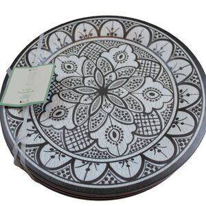 Sandstone Studios Melamine Dinner Plates Set of 4 Brown White Flower Mosaic NWT